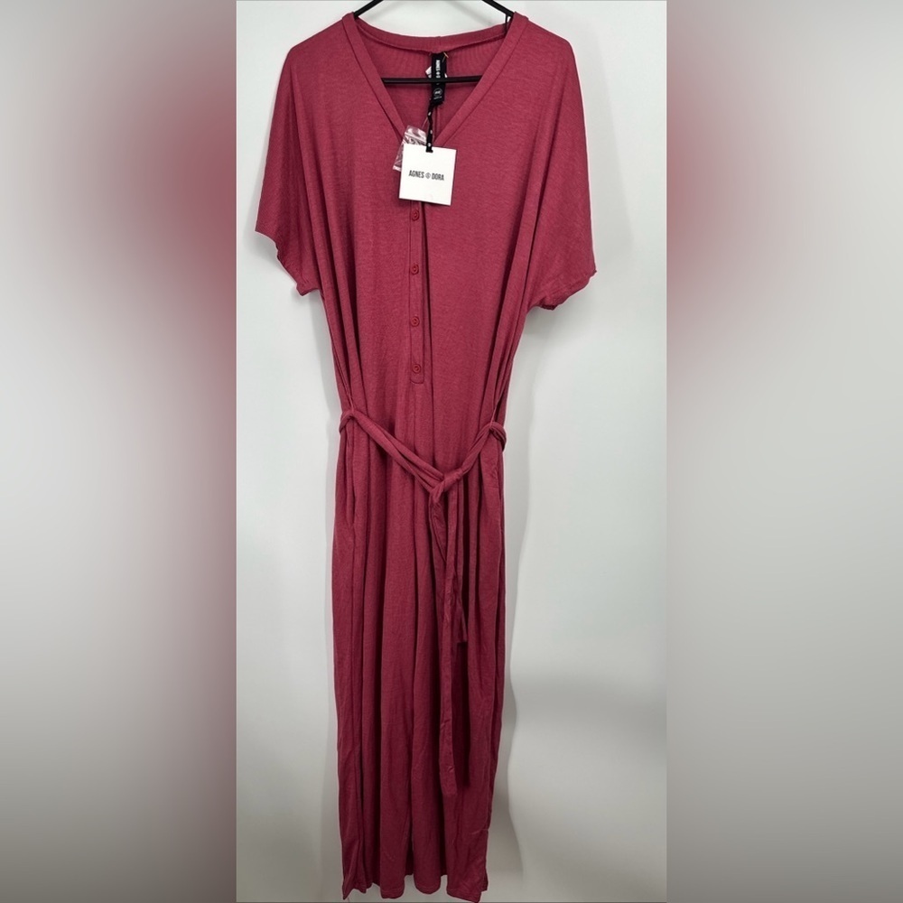 Agnes & Dora NWT Belted Jumpsuit Ribbed in Raspberry Plus Sz XXL (18-20) Stretch